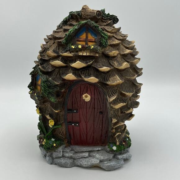 HearthSong Fantastical Resin Fairy Village Pinecone House 9" w/ 4 Fairy Figures - Picture 2 of 11